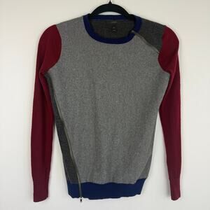 J.Crew Womens Asymmetrical Side Zip Wool Blend Color Block Grey/Red Sweater XXS